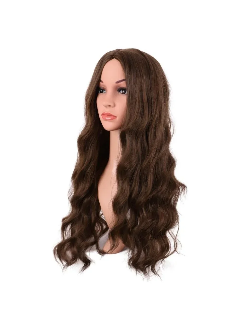Women's Brown 28 Inch Synthetic Fiber Long Middle Part Curly Cosplay Wigs